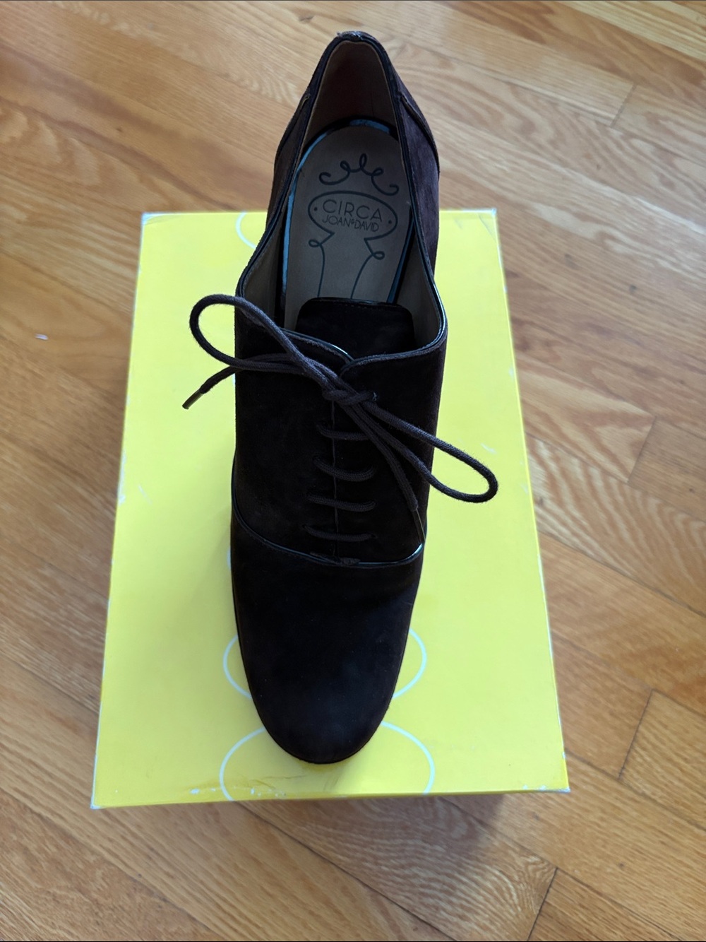 Joan & David Dark Brown Suede Oxford Heel